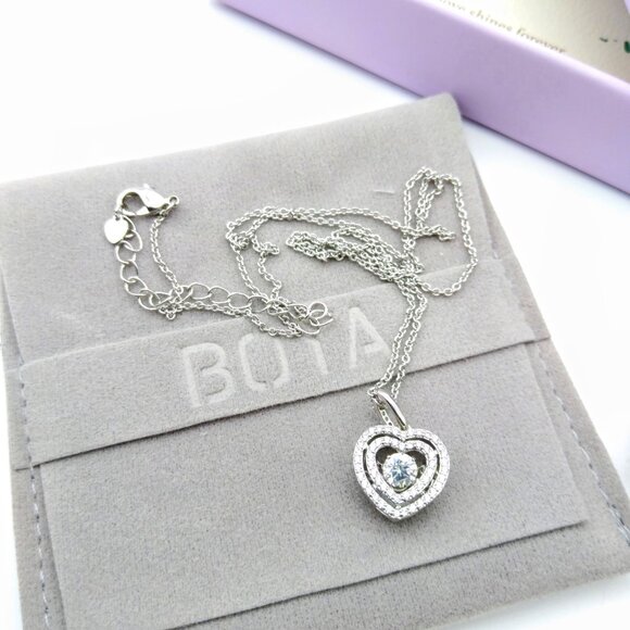 Floating Diamond Heart Necklace NIB, BOYA Moissanite Sterling Silver with 18K - Picture 2 of 4